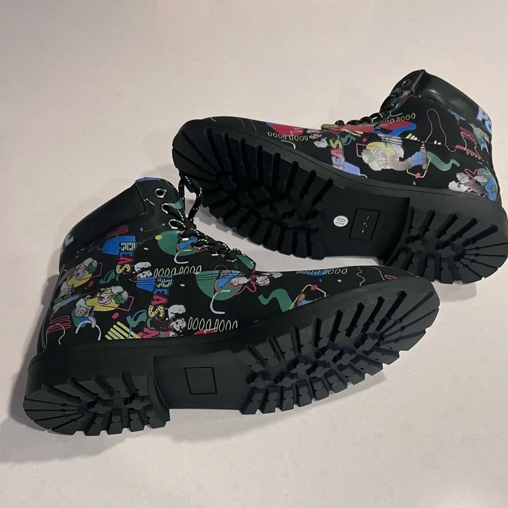 Popeye X Reason Collab Faux Suede Graffiti Print Boots‎ Black Mens 10 New